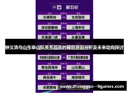 钟义浩与山东泰山队关系疏远的背后原因分析及未来动向探讨 钟义浩与山东泰山队关系疏远的背后原因分析及未来动向探讨