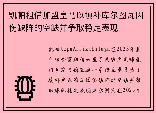 凯帕租借加盟皇马以填补库尔图瓦因伤缺阵的空缺并争取稳定表现